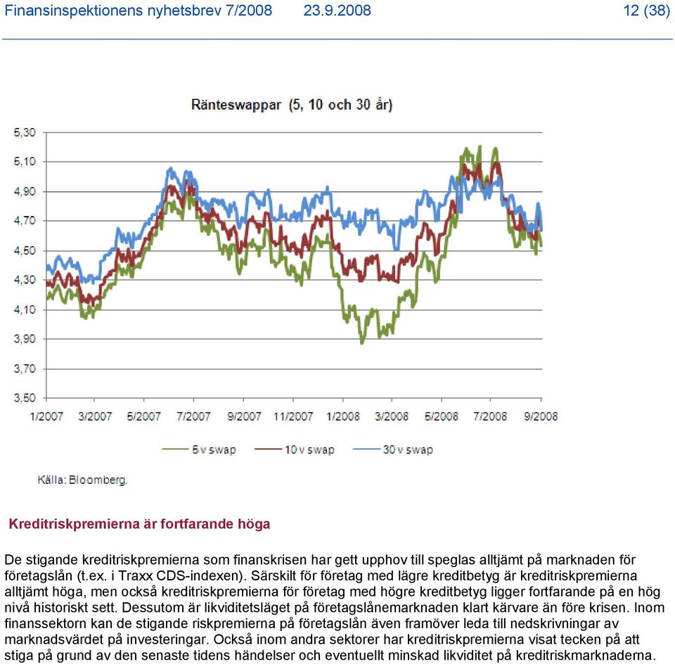 Särskilt för företag med lägre kreditbetyg är kreditriskpremierna alltjämt höga, men också kreditriskpremierna för företag med högre kreditbetyg ligger fortfarande på en hög nivå historiskt sett.