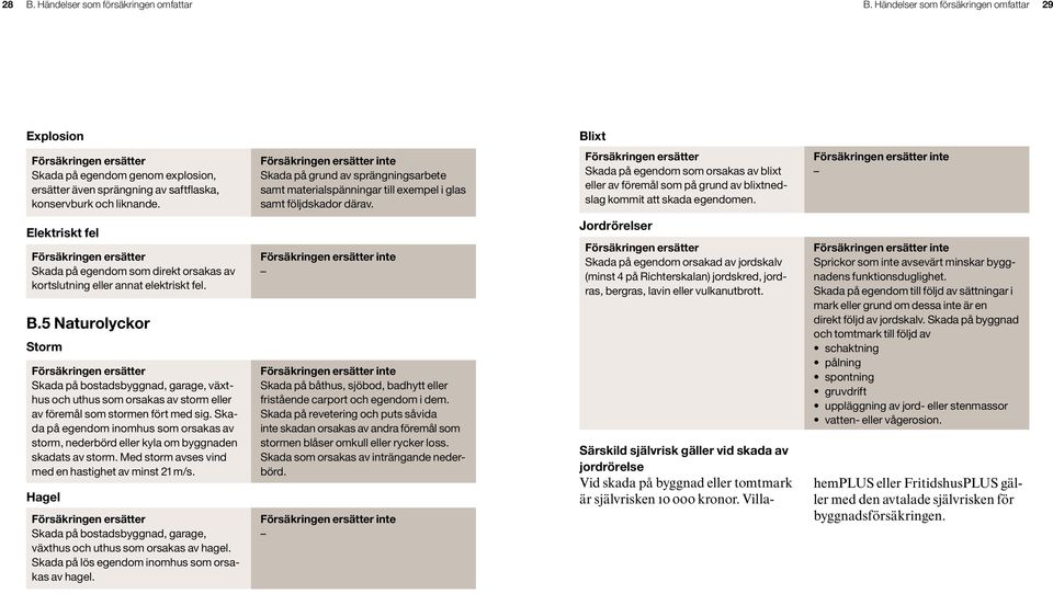 Skada på egendom som orsakas av blixt eller av föremål som på grund av blixtnedslag kommit att skada egendomen.