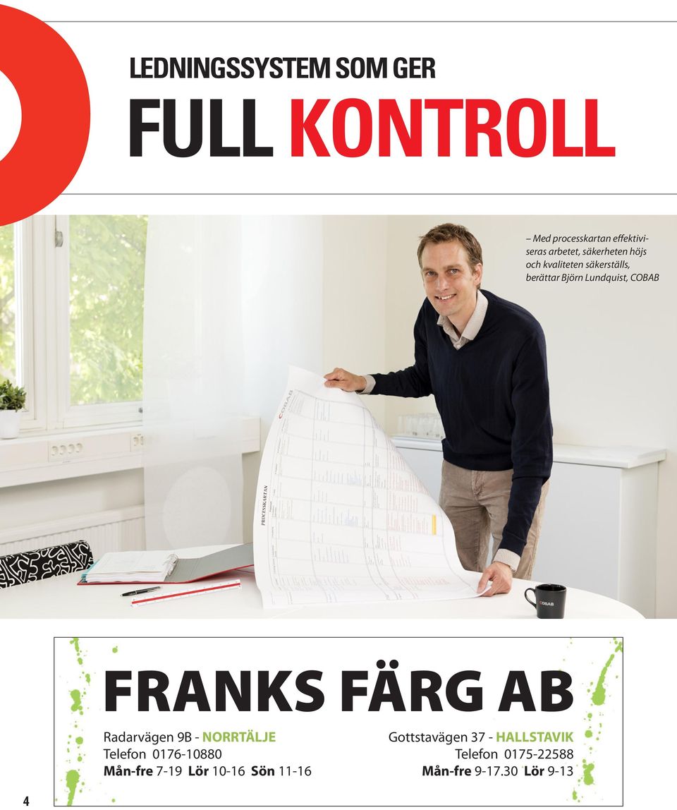 FRANKS FÄRG AB Radarvägen 9B - NORRTÄLJE Telefon 0176-10880 Mån-fre 7-19 Lör