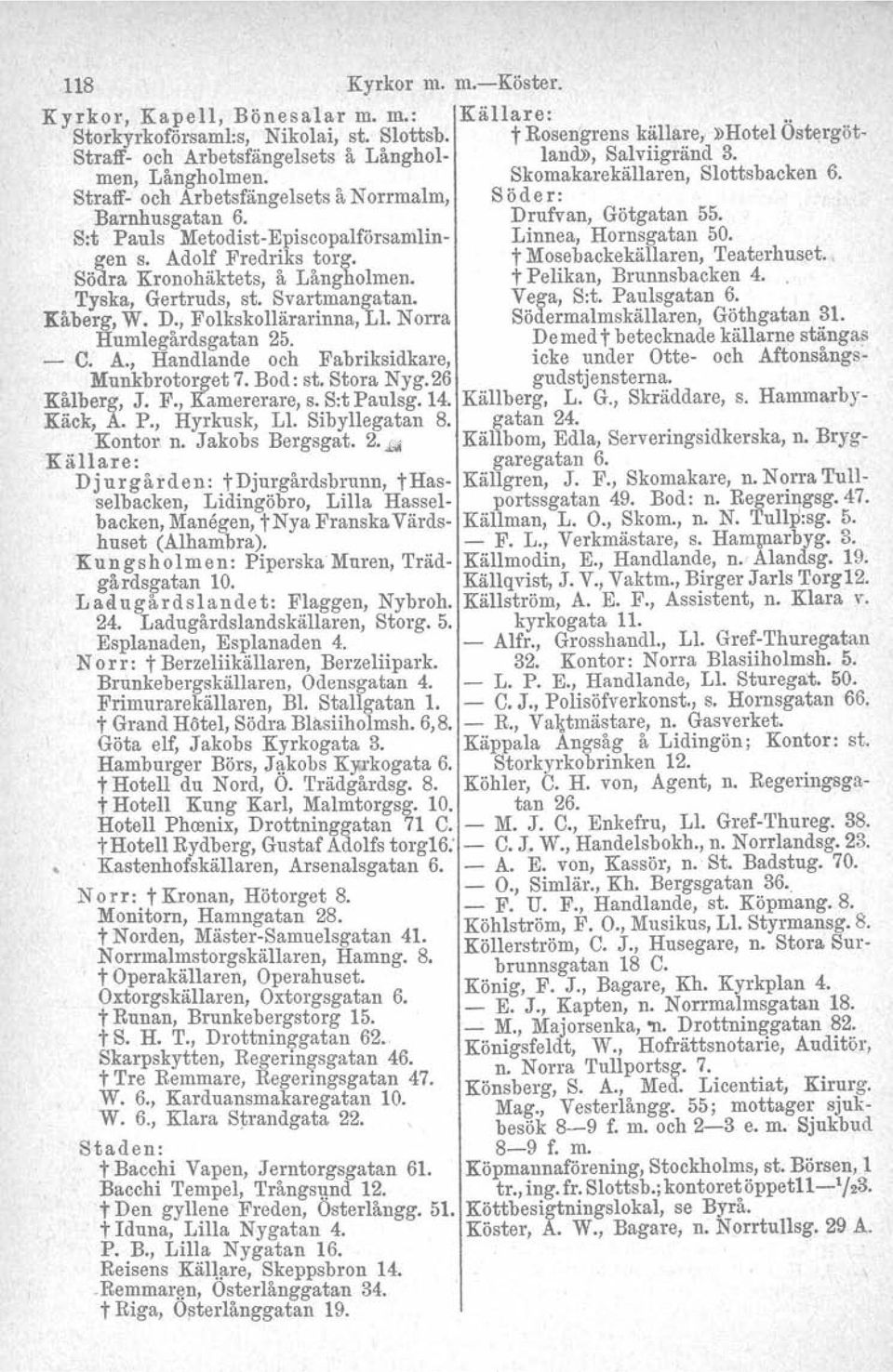 Straff och Arbetsfängelsets å N orrmalm, S ö d e r: Barnhusgatan 6. Drufvan, Götgatan 55. S:t Pauls Metodist Episcopalförsamlin Linnea, Hornsgatan 50. gen s. Adolf Fredriks torg.