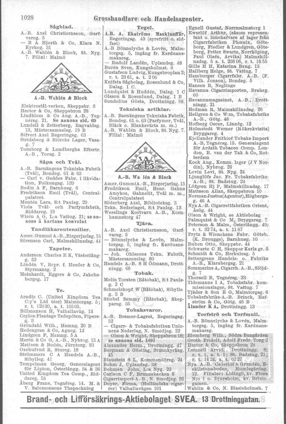 - Rudolf Landen, Uplandsg, 48 Buren Sven, Kungsholmst. H Gustafson Ludvig, Kungsbroplan 2; r. t. 2361, a. t. 206 Knifsta Sågbolag, Roseniund & Co, Dalag. 1 C. Lundquist & Hudden, Dalag, 1 C A, n.