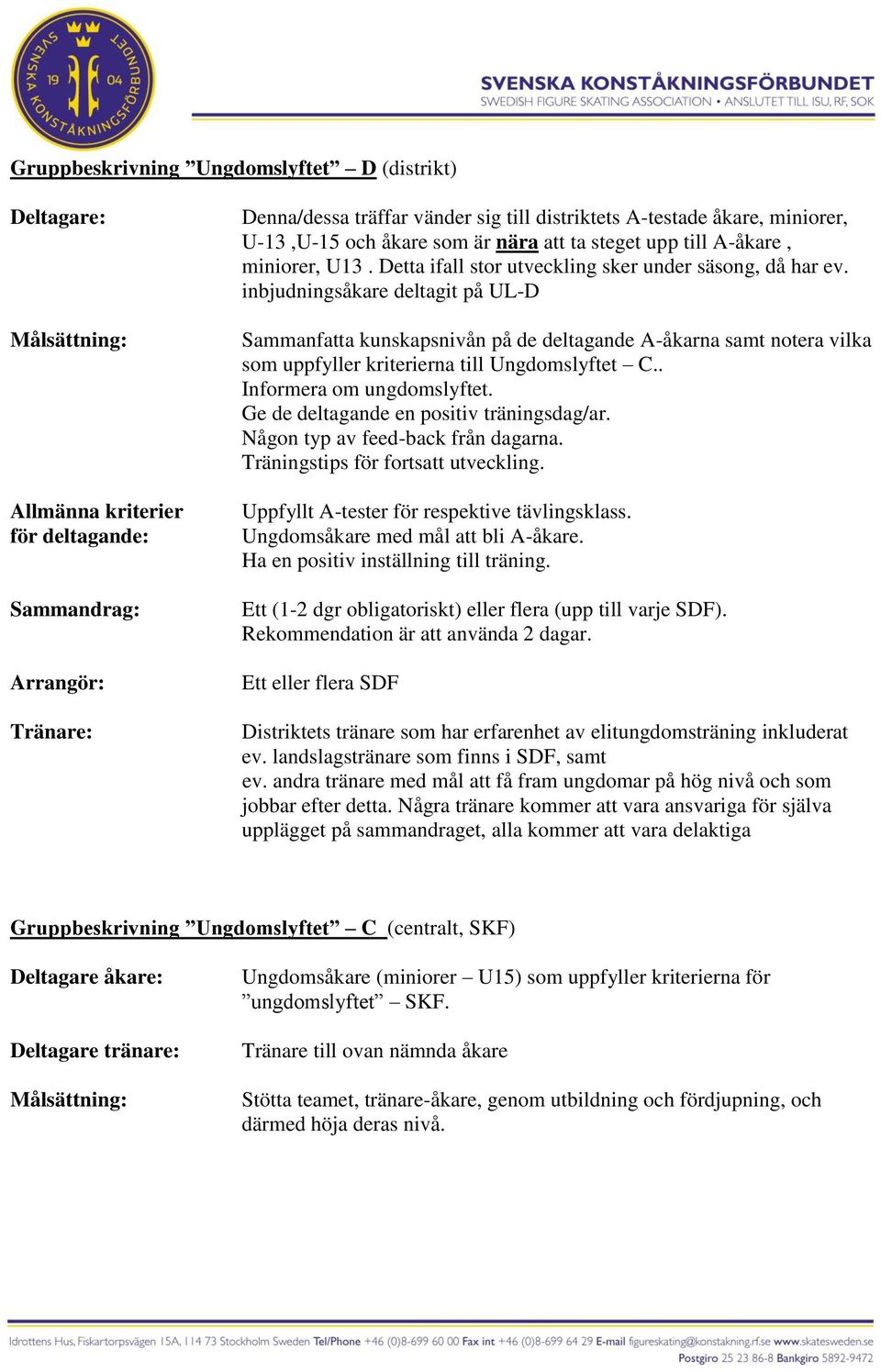 inbjudningsåkare detagit på UL-D Sammanfatta kunskapsnivån på de detagande A-åkarna samt notera vika som uppfyer kriterierna ti Ungdomsyftet C.. Informera om ungdomsyftet.