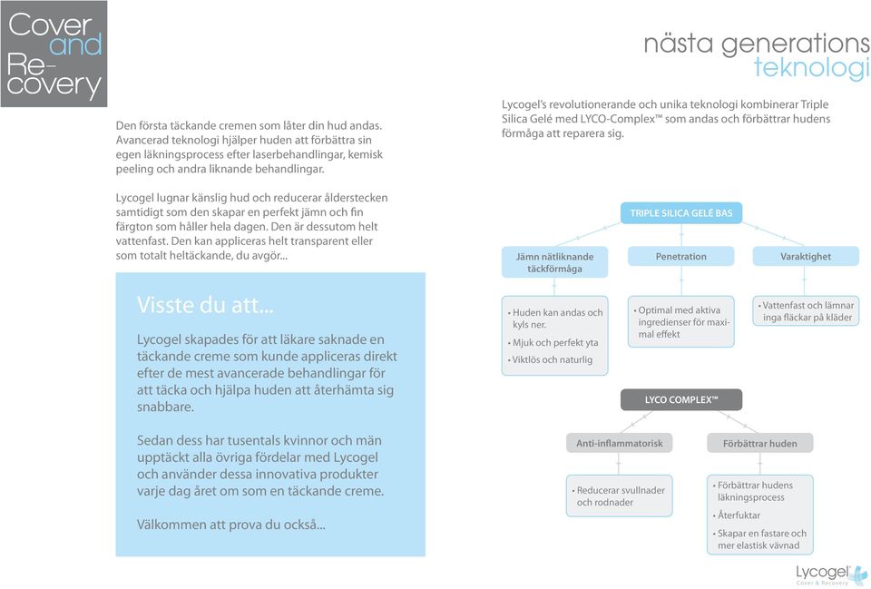 Lycogel s revolutionerande och unika teknologi kombinerar Triple Silica Gelé med LYCO-Complex som andas och förbättrar hudens förmåga att reparera sig.