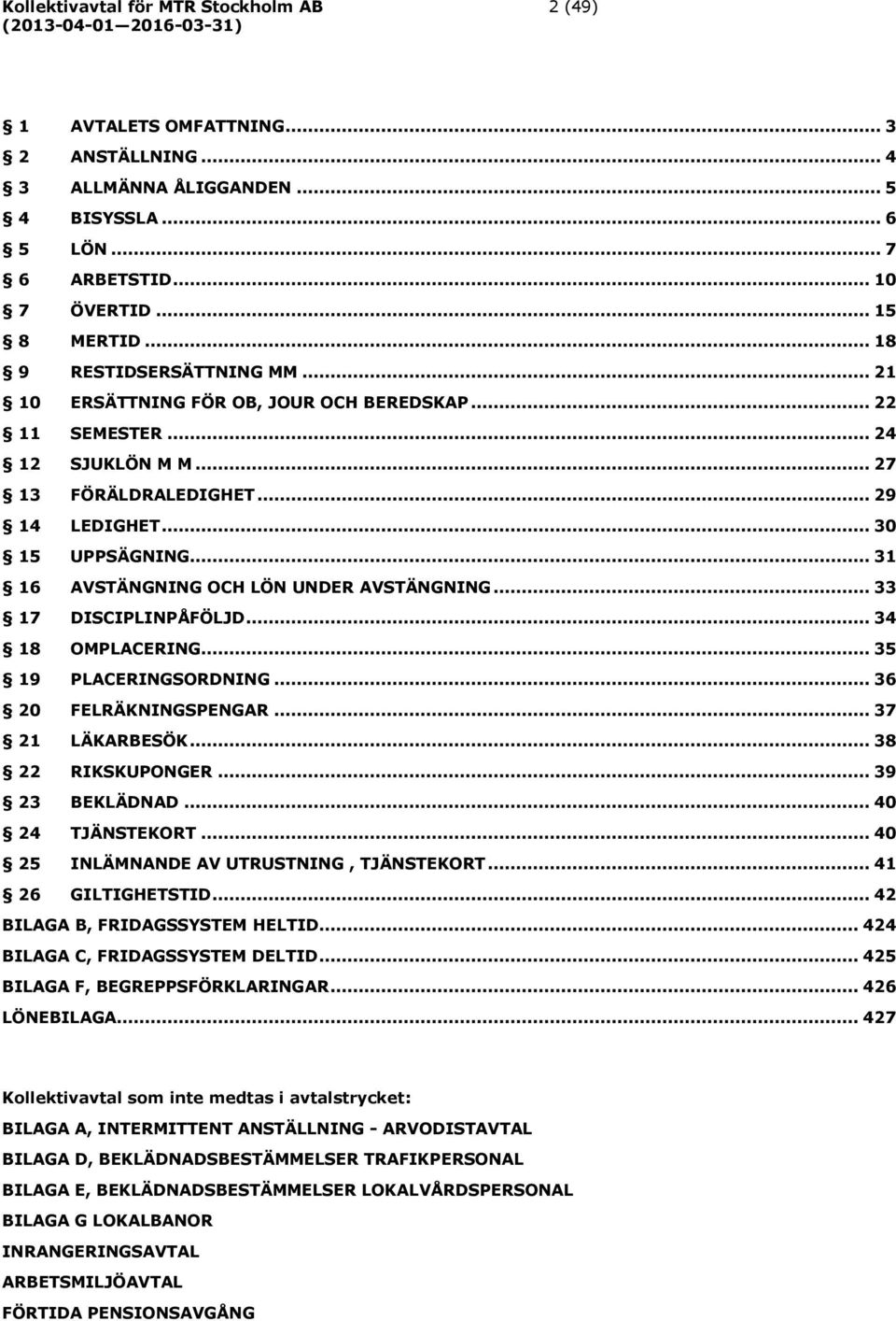 .. 31 16 AVSTÄNGNING OCH LÖN UNDER AVSTÄNGNING... 33 17 DISCIPLINPÅFÖLJD... 34 18 OMPLACERING... 35 19 PLACERINGSORDNING... 36 20 FELRÄKNINGSPENGAR... 37 21 LÄKARBESÖK... 38 22 RIKSKUPONGER.