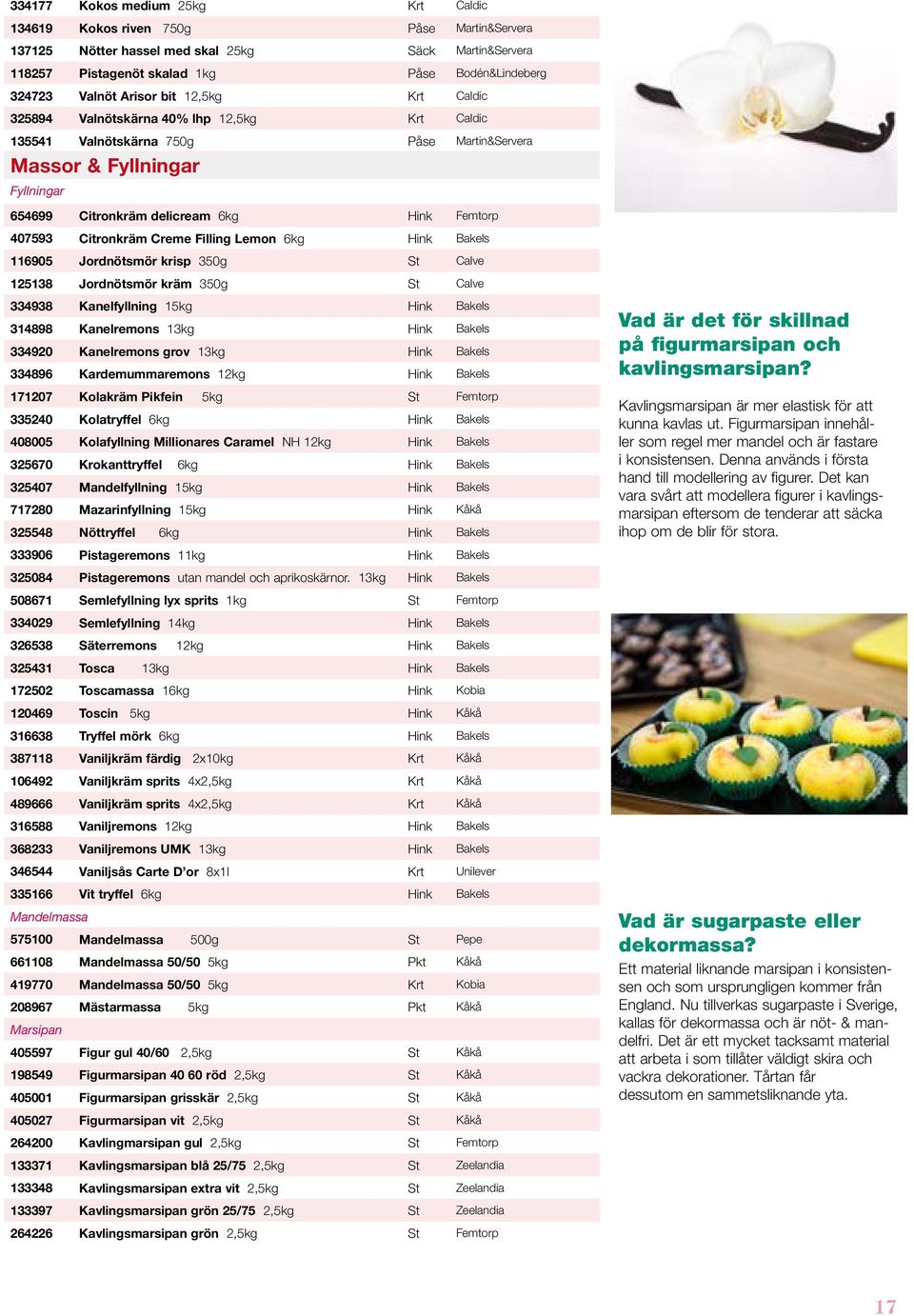 407593 Citronkräm Creme Filling Lemon 6kg Hink Bakels 116905 Jordnötsmör krisp 350g St Calve 125138 Jordnötsmör kräm 350g St Calve 334938 Kanelfyllning 15kg Hink Bakels 314898 Kanelremons 13kg Hink