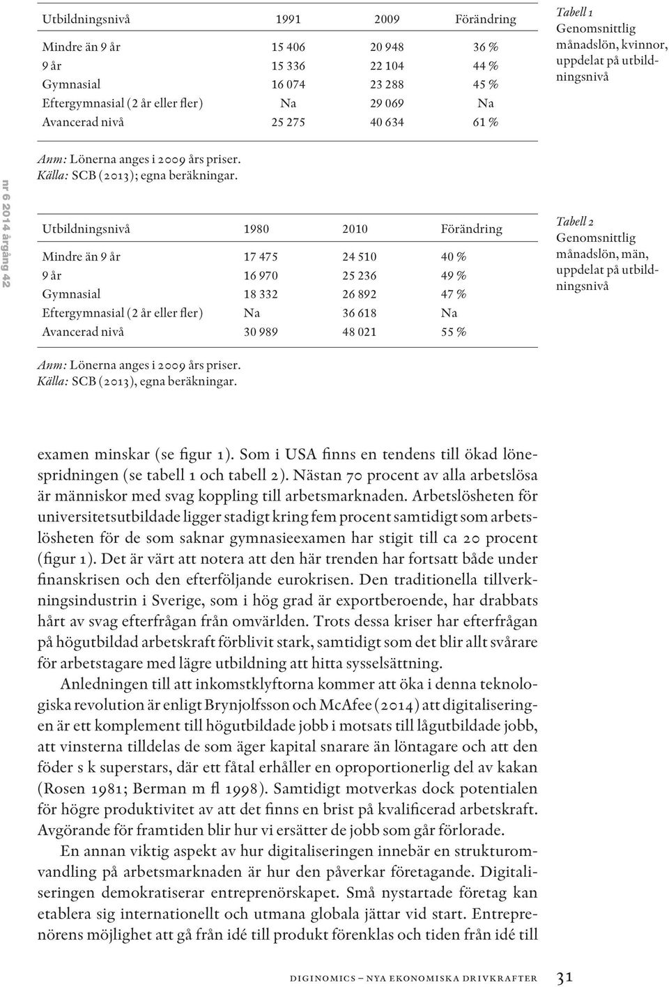 Utbildningsnivå 1980 2010 Förändring Mindre än 9 år 17 475 24 510 40 % 9 år 16 970 25 236 49 % Gymnasial 18 332 26 892 47 % Eftergymnasial (2 år eller fler) Na 36 618 Na Avancerad nivå 30 989 48 021