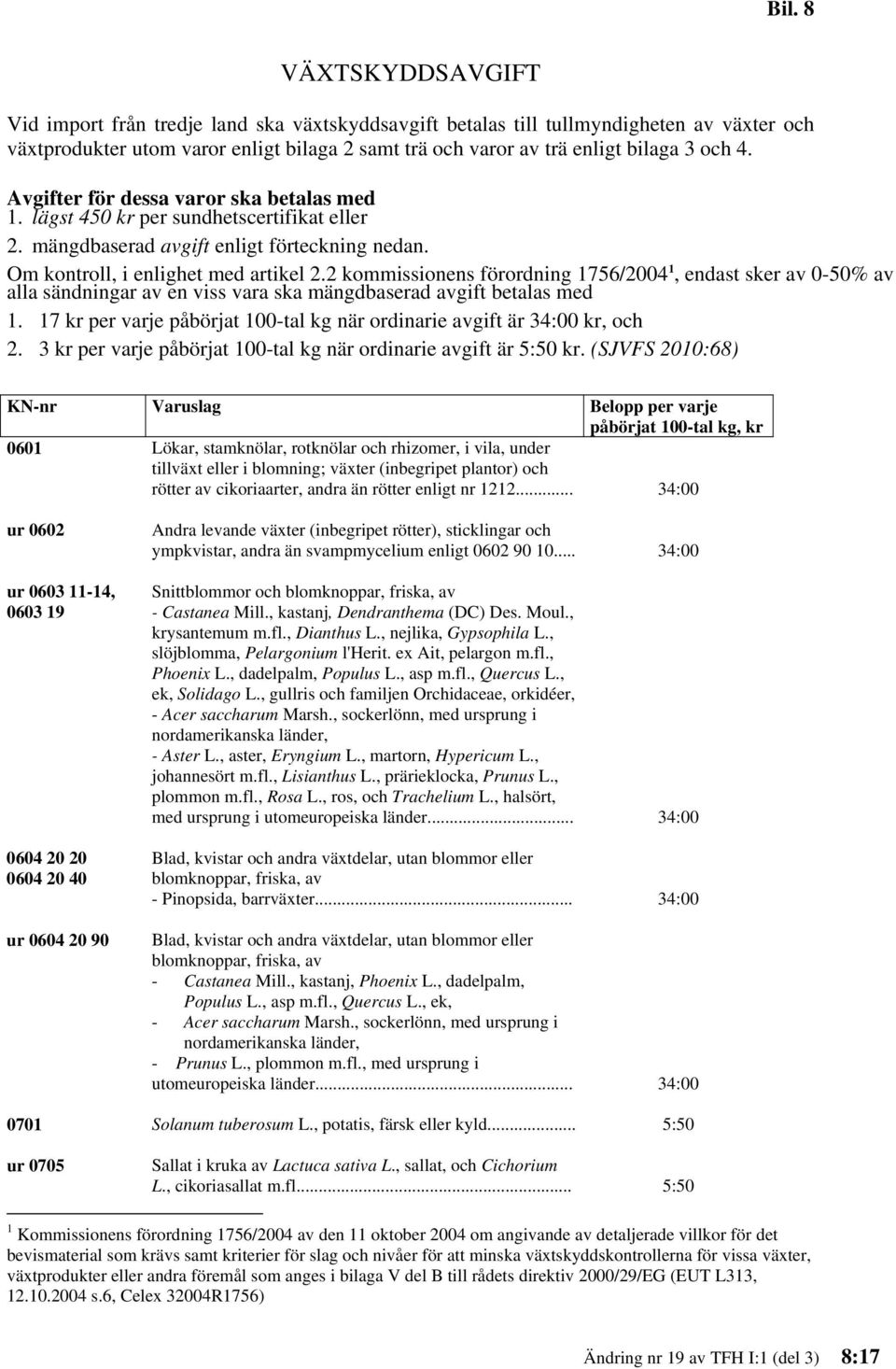 2 kommissionens förordning 1756/2004 1, endast sker av 0-50% av alla sändningar av en viss vara ska mängdbaserad avgift betalas med 1.