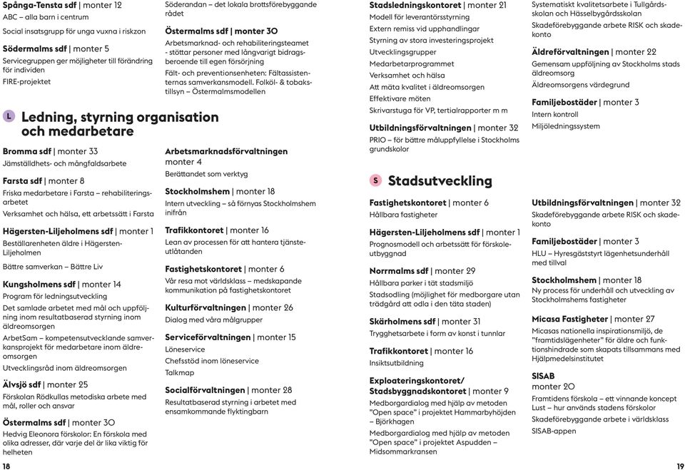 arbetssätt i Farsta Beställarenheten äldre i Hägersten- Liljeholmen Bättre samverkan Bättre Liv Kungsholmens sdf monter 14 Program för ledningsutveckling Det samlade arbetet med mål och uppföljning