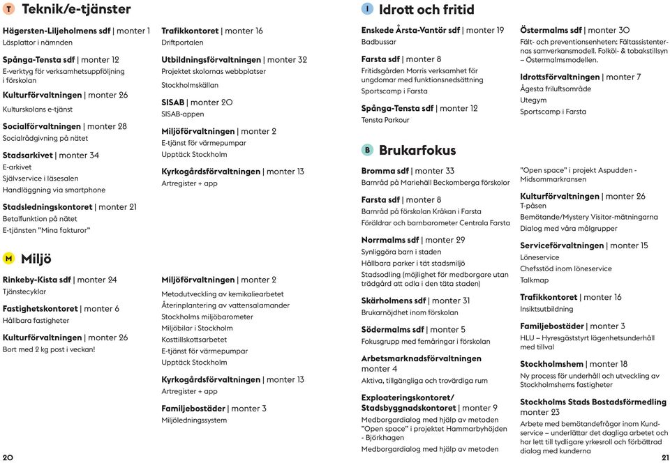 E-tjänsten Mina fakturor Miljö Rinkeby-Kista sdf monter 24 Tjänstecyklar Fastighetskontoret monter 6 Hållbara fastigheter Kulturförvaltningen monter 26 Bort med 2 kg post i veckan!