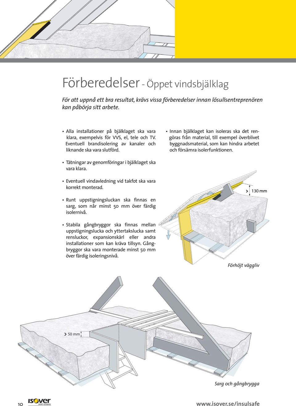 Innan bjälklaget kan isoleras ska det rengöras från material, till exempel överblivet byggnadsmaterial, som kan hindra arbetet och försämra isolerfunktionen.