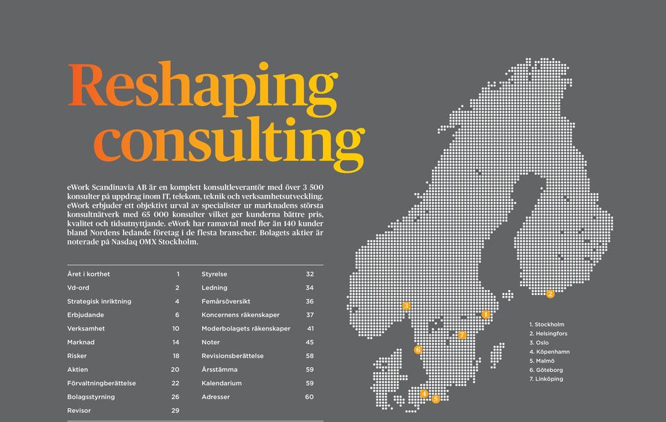 ework har ramavtal med fler än 140 kunder bland Nordens ledande företag i de flesta branscher. Bolagets aktier är noterade på Nasdaq OMX Stockholm.