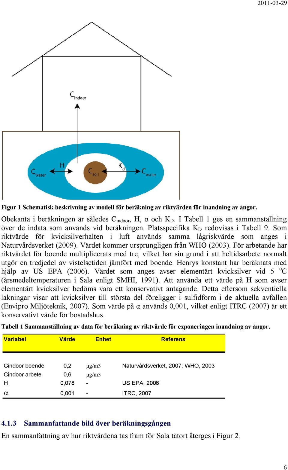 Som riktvärde för kvicksilverhalten i luft används samma lågriskvärde som anges i Naturvårdsverket (2009). Värdet kommer ursprungligen från WHO (2003).