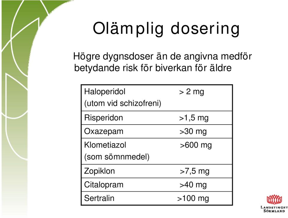 schizofreni) Risperidon Oxazepam Klometiazol (som sömnmedel)