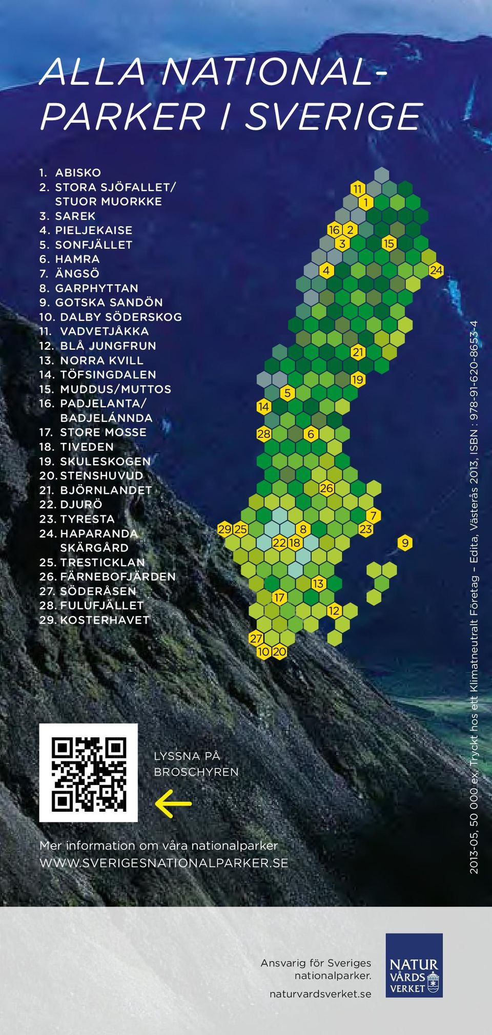 BJÖRNLANDET 22. DJURÖ 23. TYRESTA 24. HAPARANDA skärgård 25. TRESTICKLAN 26. FÄRNEBOFjäRDEN 27. Söderåsen 28. FULUFjällET 29.