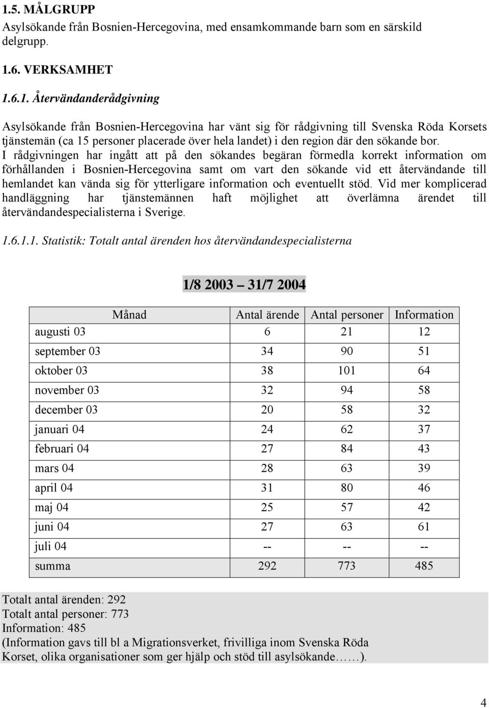 I rådgivningen har ingått att på den sökandes begäran förmedla korrekt information om förhållanden i Bosnien-Hercegovina samt om vart den sökande vid ett återvändande till hemlandet kan vända sig för