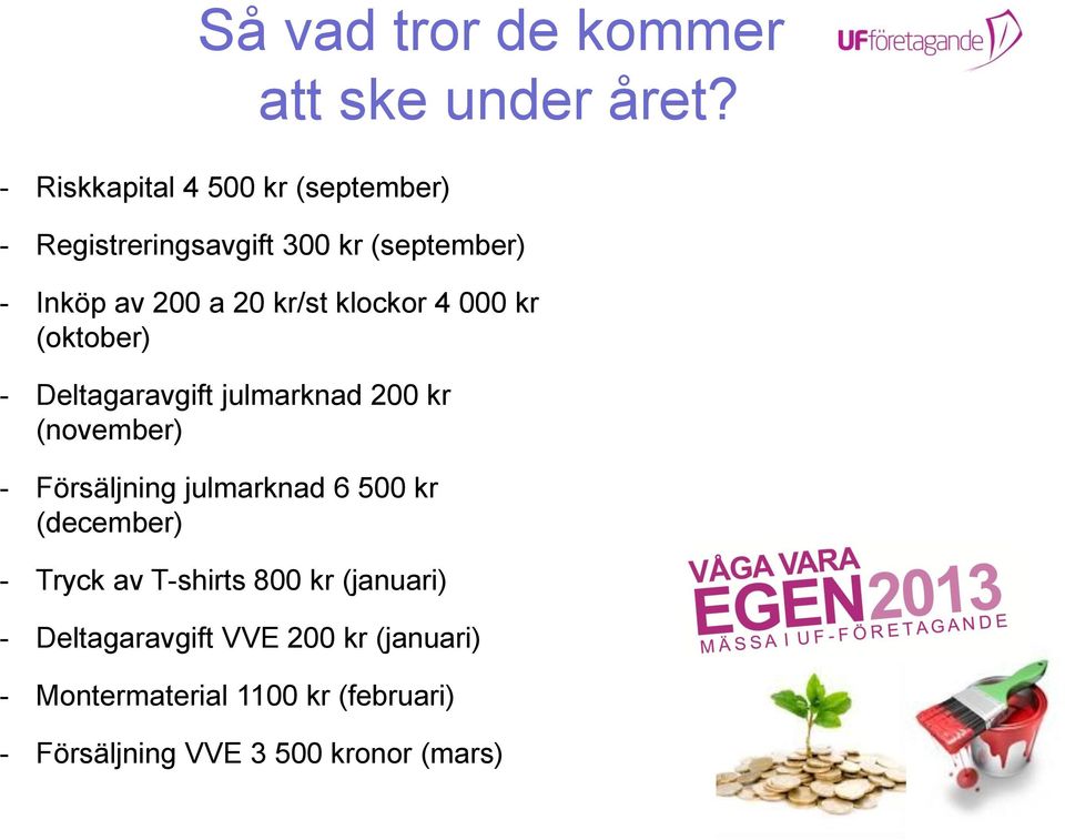 Deltagaravgift julmarknad 200 kr (november) - Försäljning julmarknad 6 500 kr (december) - Tryck av