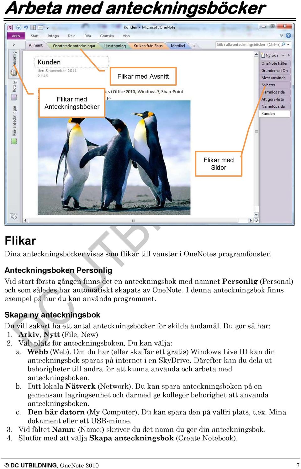 I denna anteckningsbok finns exempel på hur du kan använda programmet. Skapa ny anteckningsbok Du vill säkert ha ett antal anteckningsböcker för skilda ändamål. Du gör så här: 1.