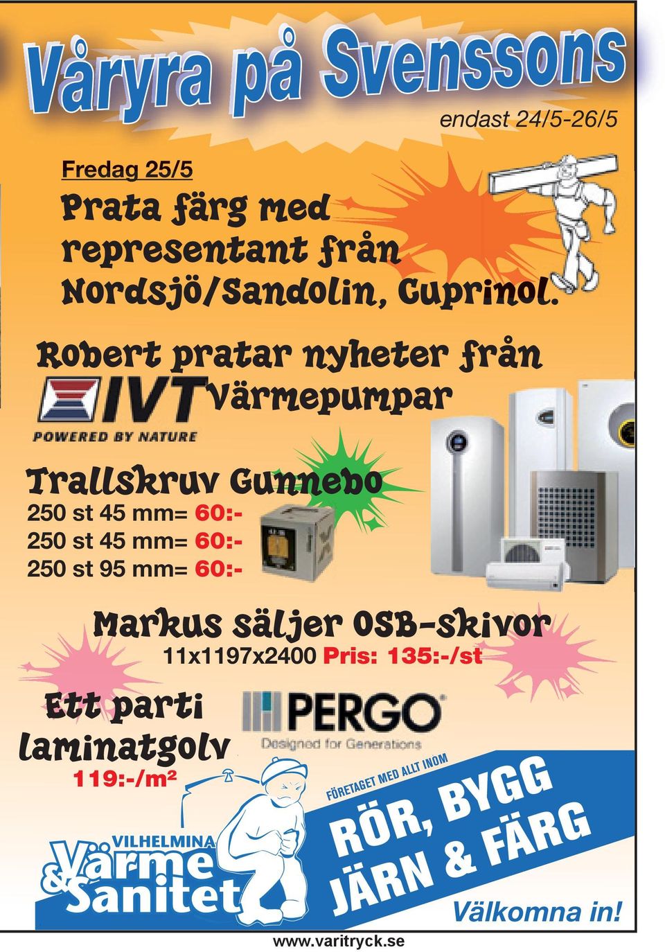 Robert pratar nyheter från Värmepumpar Trallskruv Gunnebo 250 st 45 mm= 60:- 250