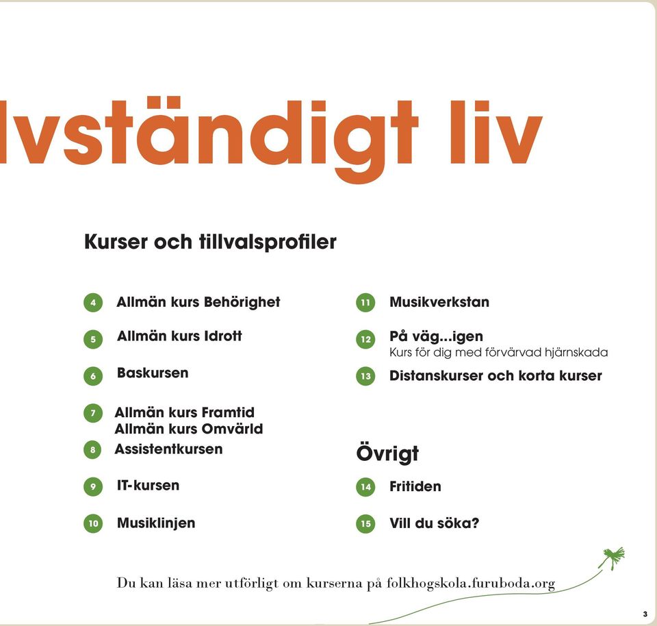 ..igen Kurs för dig med förvärvad hjärnskada 6 Baskursen 13 Distanskurser och korta kurser 7 8