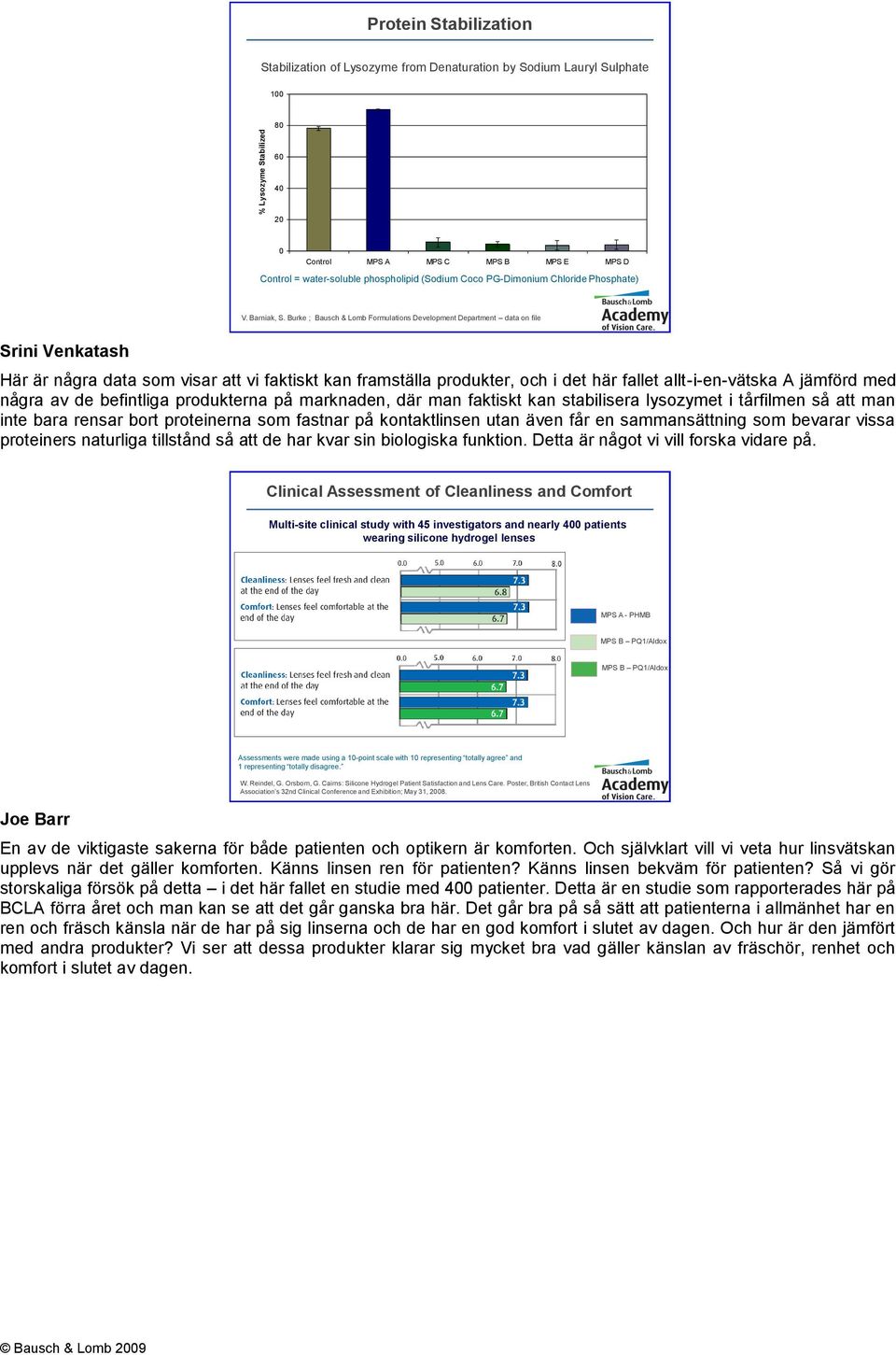 Burke ; Bausch & Lomb Formulations Development Department data on file Srini Venkatash Här är några data som visar att vi faktiskt kan framställa produkter, och i det här fallet allt-i-en-vätska A