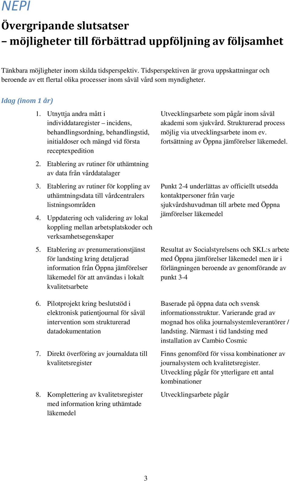 Utnyttja andra mått i individdataregister incidens, behandlingsordning, behandlingstid, initialdoser och mängd vid första receptexpedition Utvecklingsarbete som pågår inom såväl akademi som sjukvård.