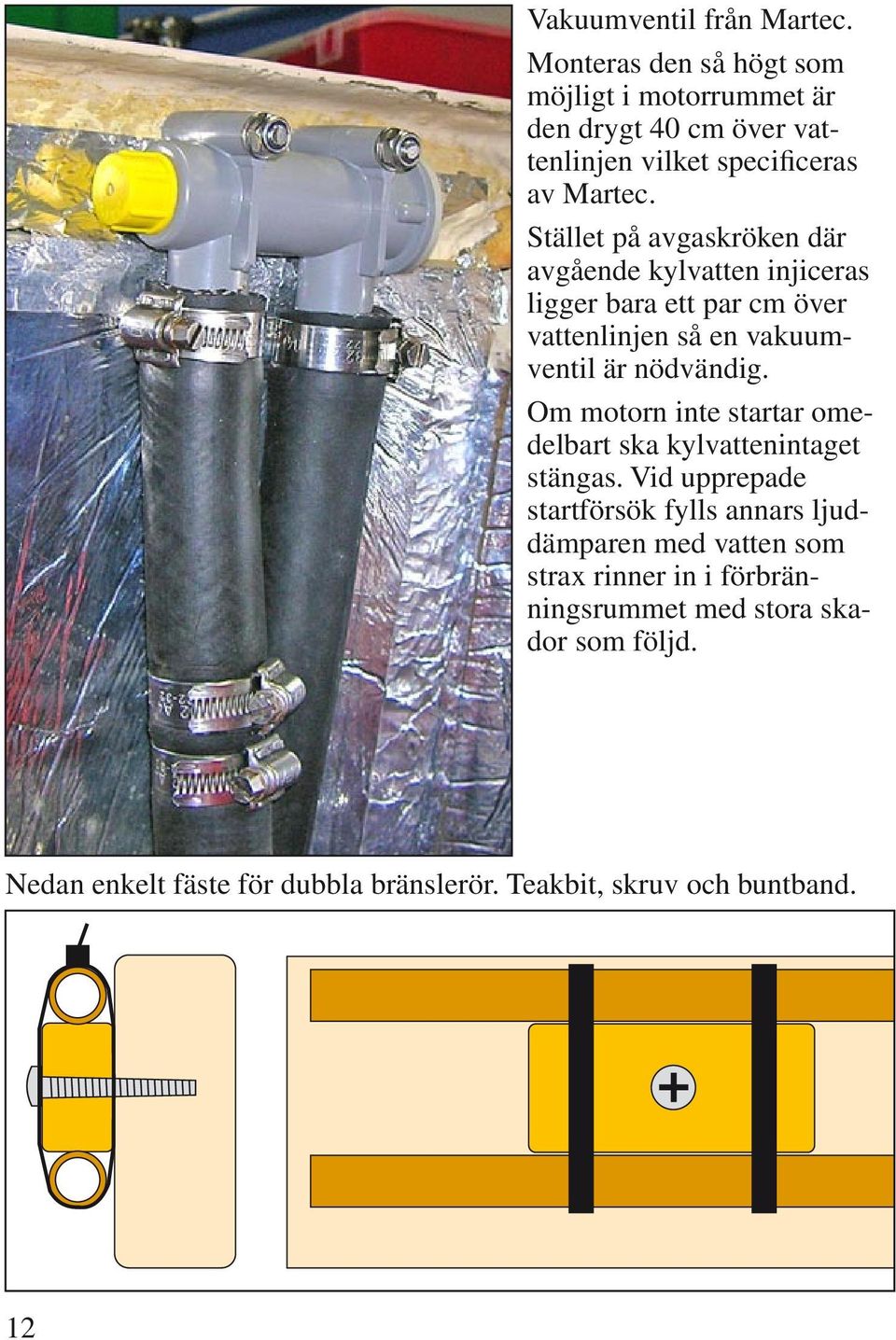 Stället på avgaskröken där avgående kylvatten injiceras ligger bara ett par cm över vattenlinjen så en vakuumventil är nödvändig.