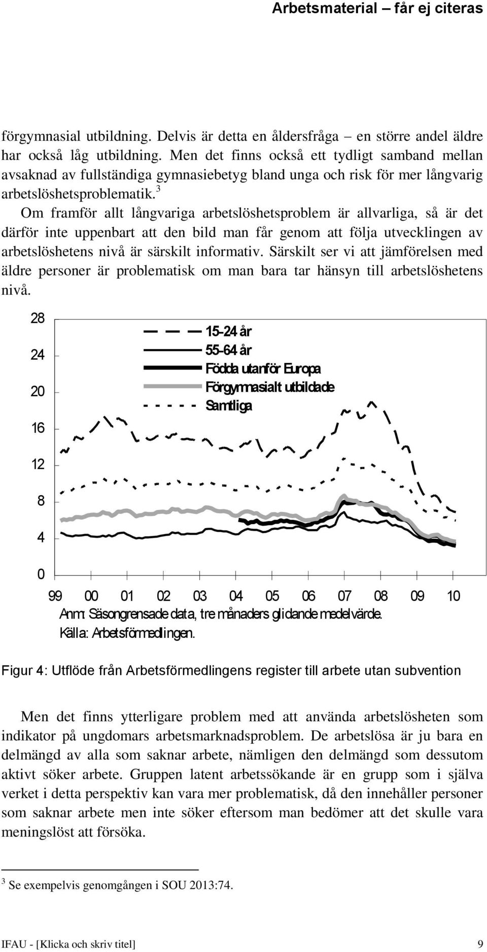 3 Om framför allt långvariga arbetslöshetsproblem är allvarliga, så är det därför inte uppenbart att den bild man får genom att följa utvecklingen av arbetslöshetens nivå är särskilt informativ.