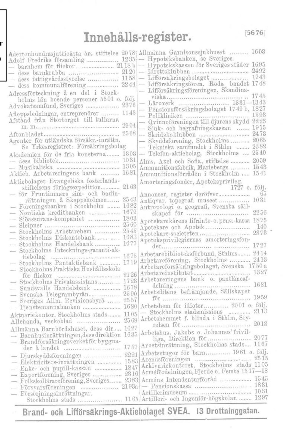 kommunalförening 2244 - Lifförsäkringsfören, Röda bandet 1748 Adressförtecknino- å en del i Stock- - Lifförsäkringsföreningen, Skandinaholms län bo~nde personer 5501 o. följ. ':.