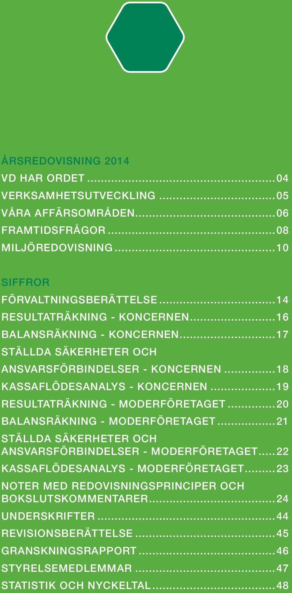 ..19 Resultaträkning - moderföretaget...20 Balansräkning - moderföretaget...21 Ställda säkerheter och ansvarsförbindelser - moderföretaget...22 Kassaflödesanalys - moderföretaget.