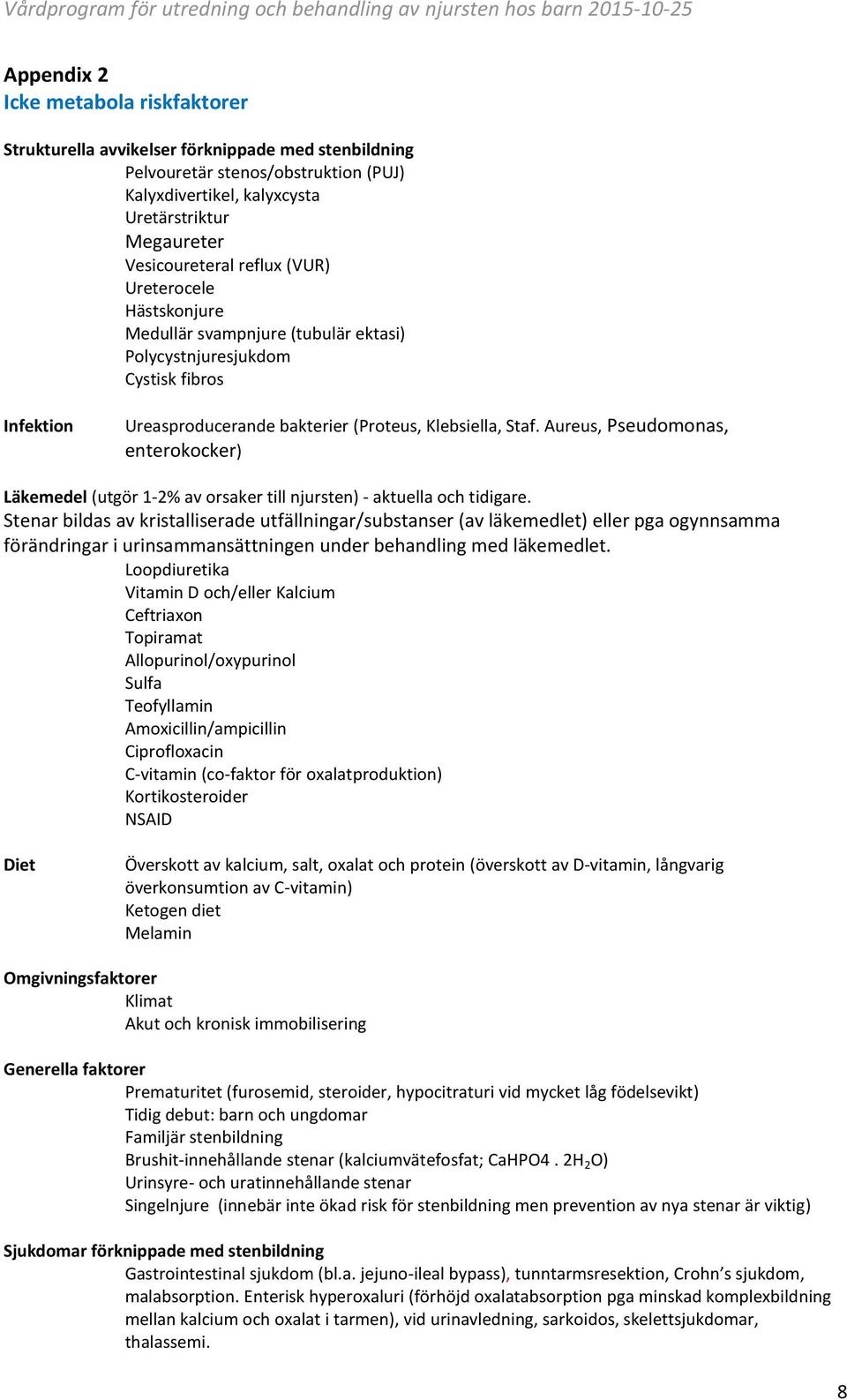 Aureus, Pseudomonas, enterokocker) Läkemedel (utgör 1-2% av orsaker till njursten) - aktuella och tidigare.