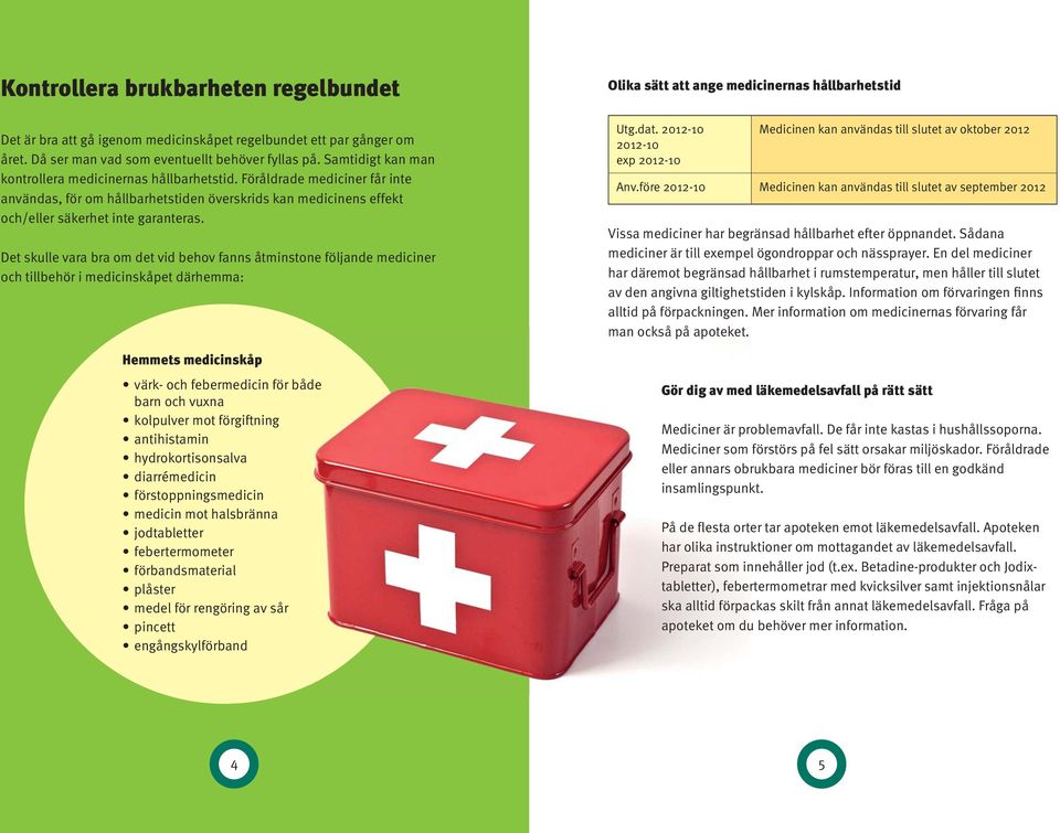 Det skulle vara bra om det vid behov fanns åtminstone följande mediciner och tillbehör i medicinskåpet därhemma: Hemmets medicinskåp värk- och febermedicin för både barn och vuxna kolpulver mot