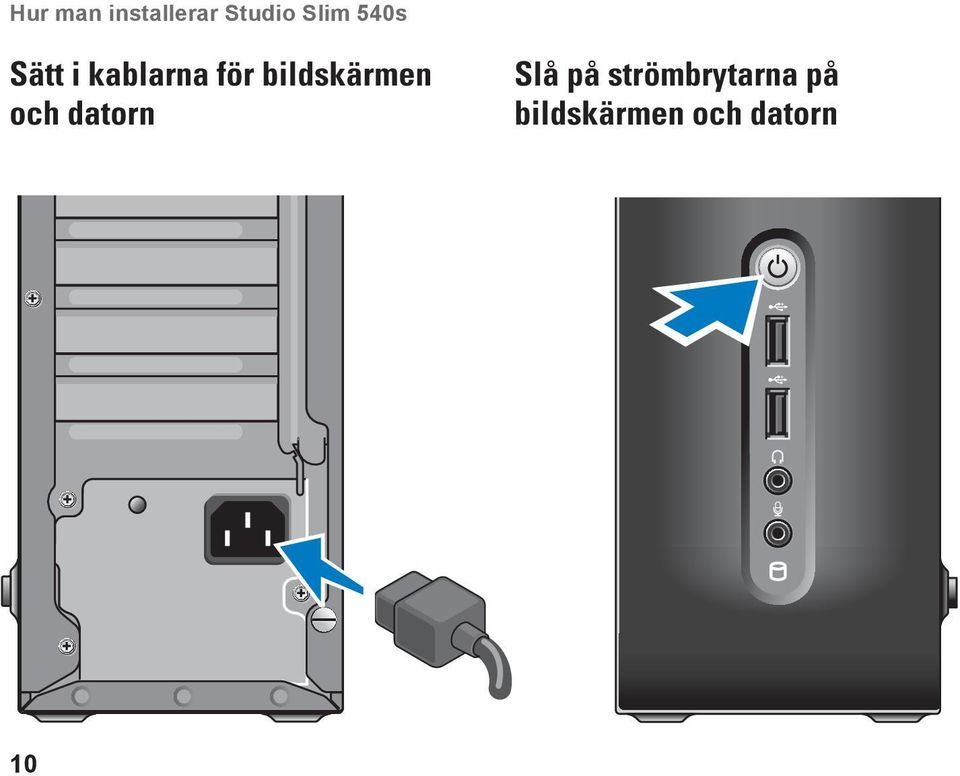 bildskärmen och datorn Slå på