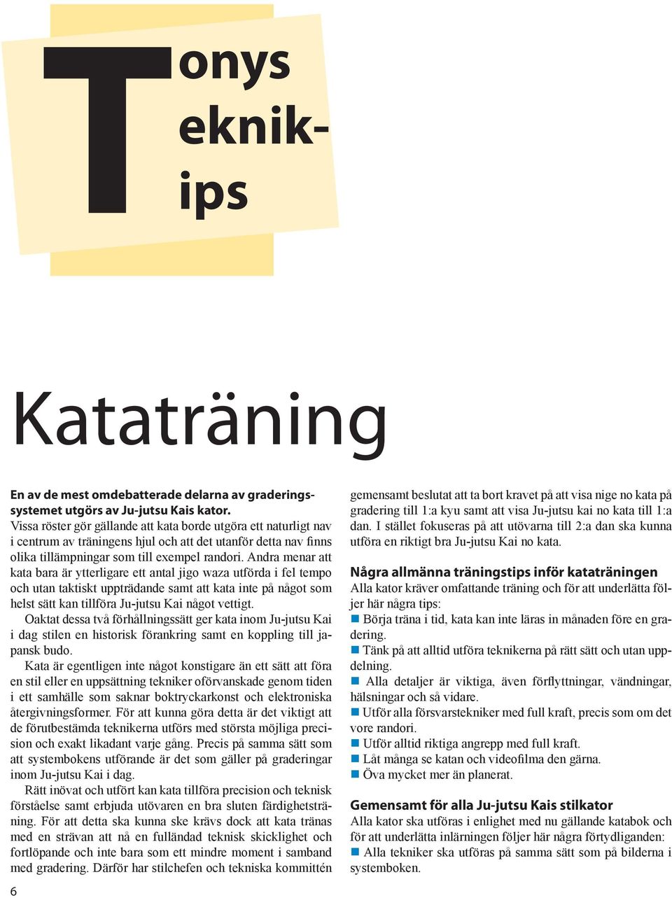 Andra menar att kata bara är ytterligare ett antal jigo waza utförda i fel tempo och utan taktiskt uppträdande samt att kata inte på något som helst sätt kan tillföra Ju-jutsu Kai något vettigt.