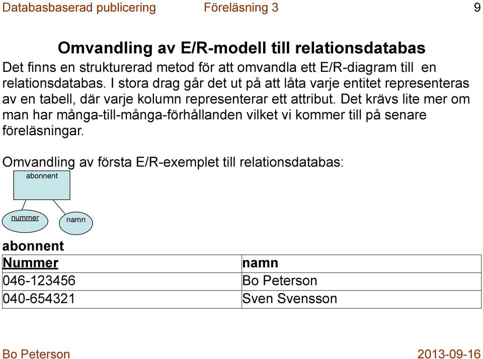 I stora drag går det ut på att låta varje entitet representeras av en tabell, där varje kolumn representerar ett attribut.