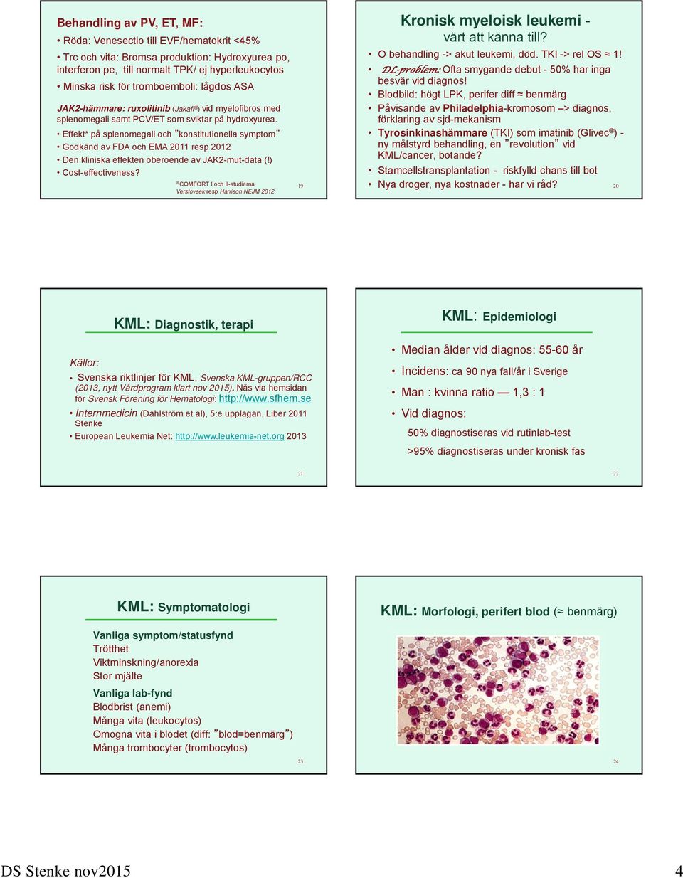 Effekt* på splenomegali och konstitutionella symptom Godkänd av FDA och EMA 2011 resp 2012 Den kliniska effekten oberoende av JAK2-mut-data (!) Cost-effectiveness?