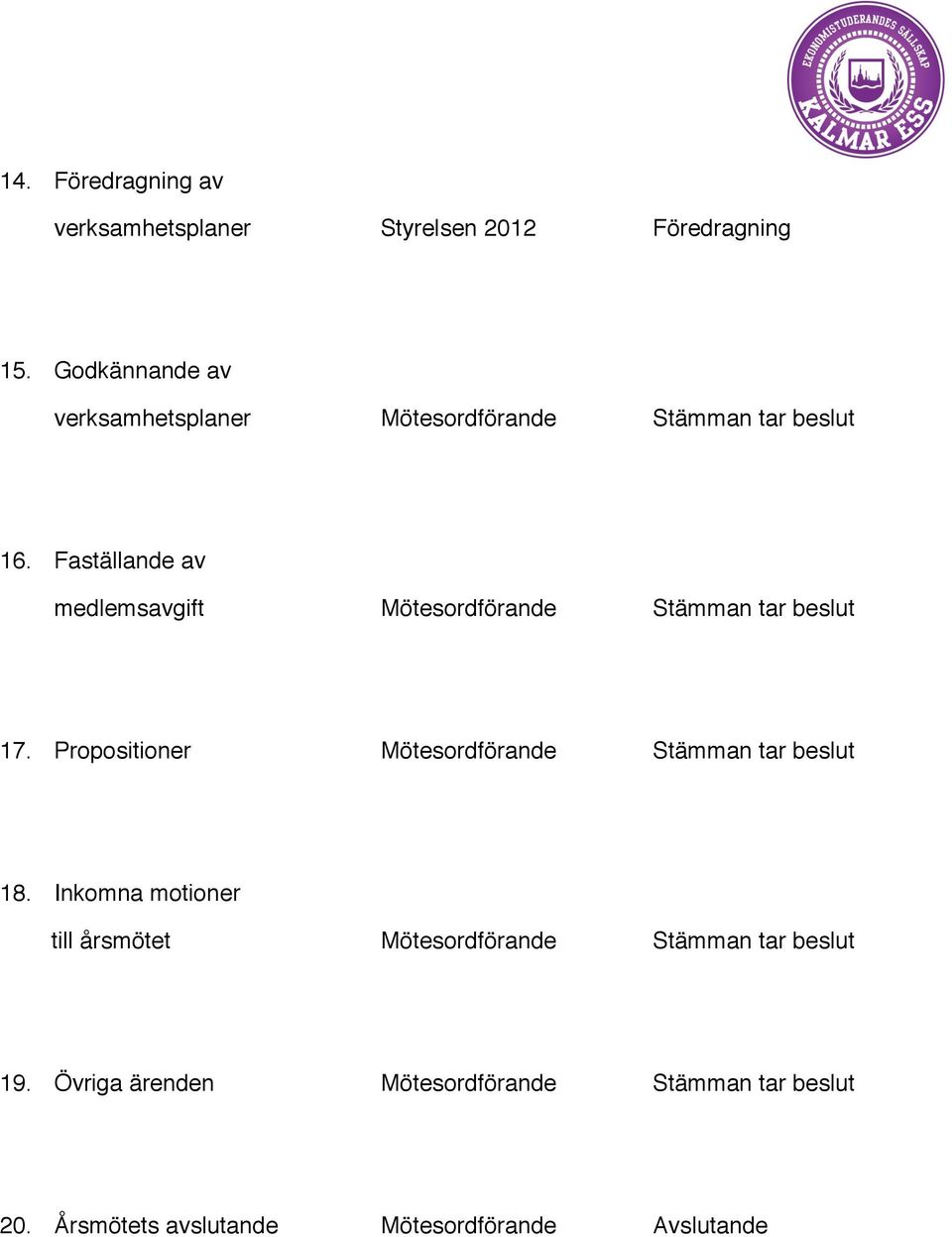 Årsmötets avslutande Avslutande 15.