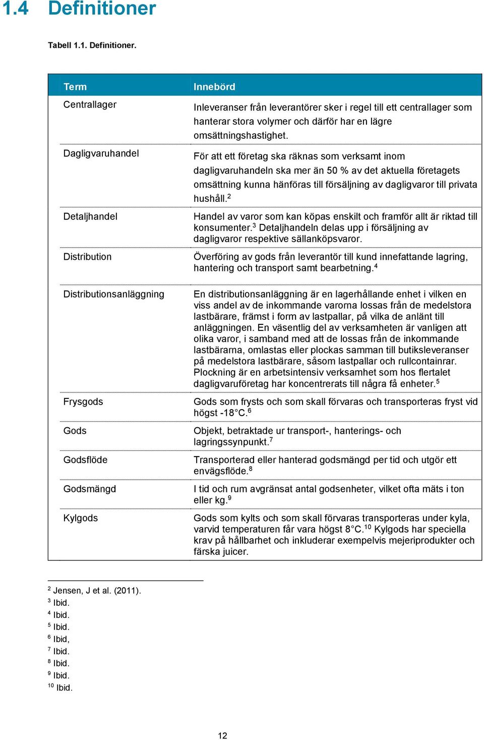 Term Centrallager Dagligvaruhandel Detaljhandel Distribution Distributionsanläggning Frysgods Gods Godsflöde Godsmängd Kylgods Innebörd Inleveranser från leverantörer sker i regel till ett