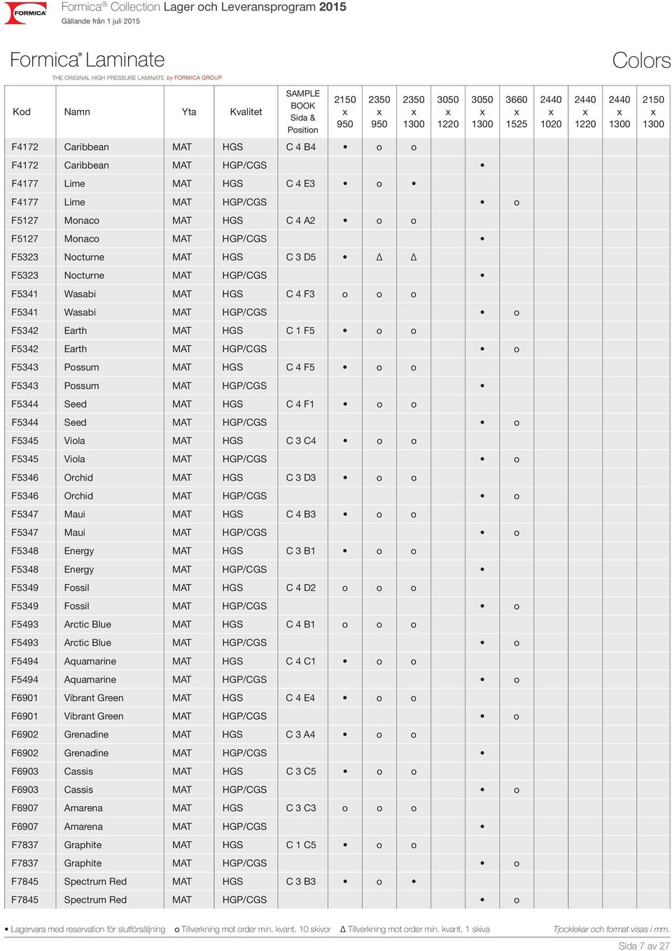 Possum MAT HGP/CGS F5344 Seed MAT HGS C 4 F1 o o F5344 Seed MAT HGP/CGS o F5345 Viola MAT HGS C 3 C4 o o F5345 Viola MAT HGP/CGS o F5346 Orchid MAT HGS C 3 D3 o o F5346 Orchid MAT HGP/CGS o F5347