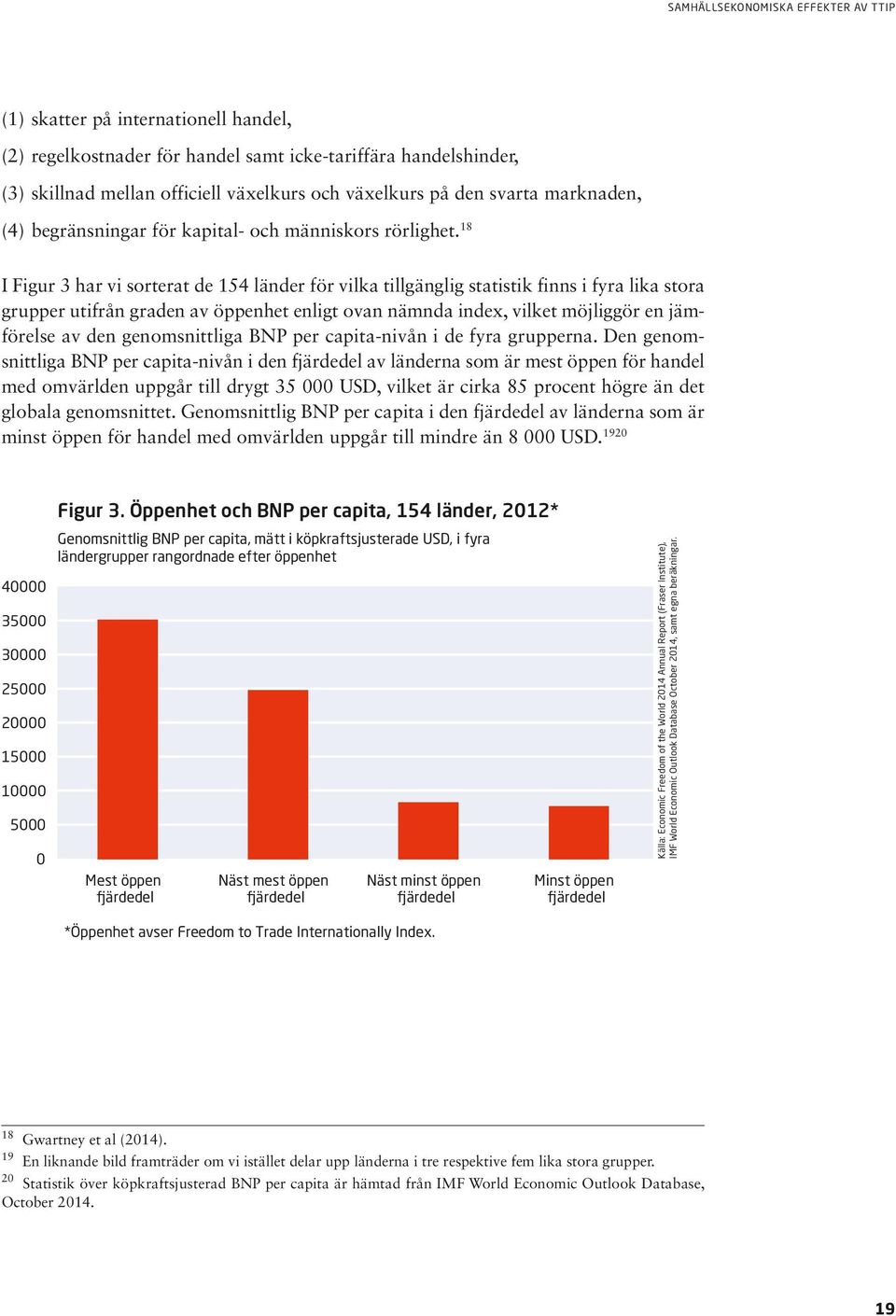 18 I Figur 3 har vi sorterat de 154 länder för vilka tillgänglig statistik finns i fyra lika stora grupper utifrån graden av öppenhet enligt ovan nämnda index, vilket möjliggör en jämförelse av den