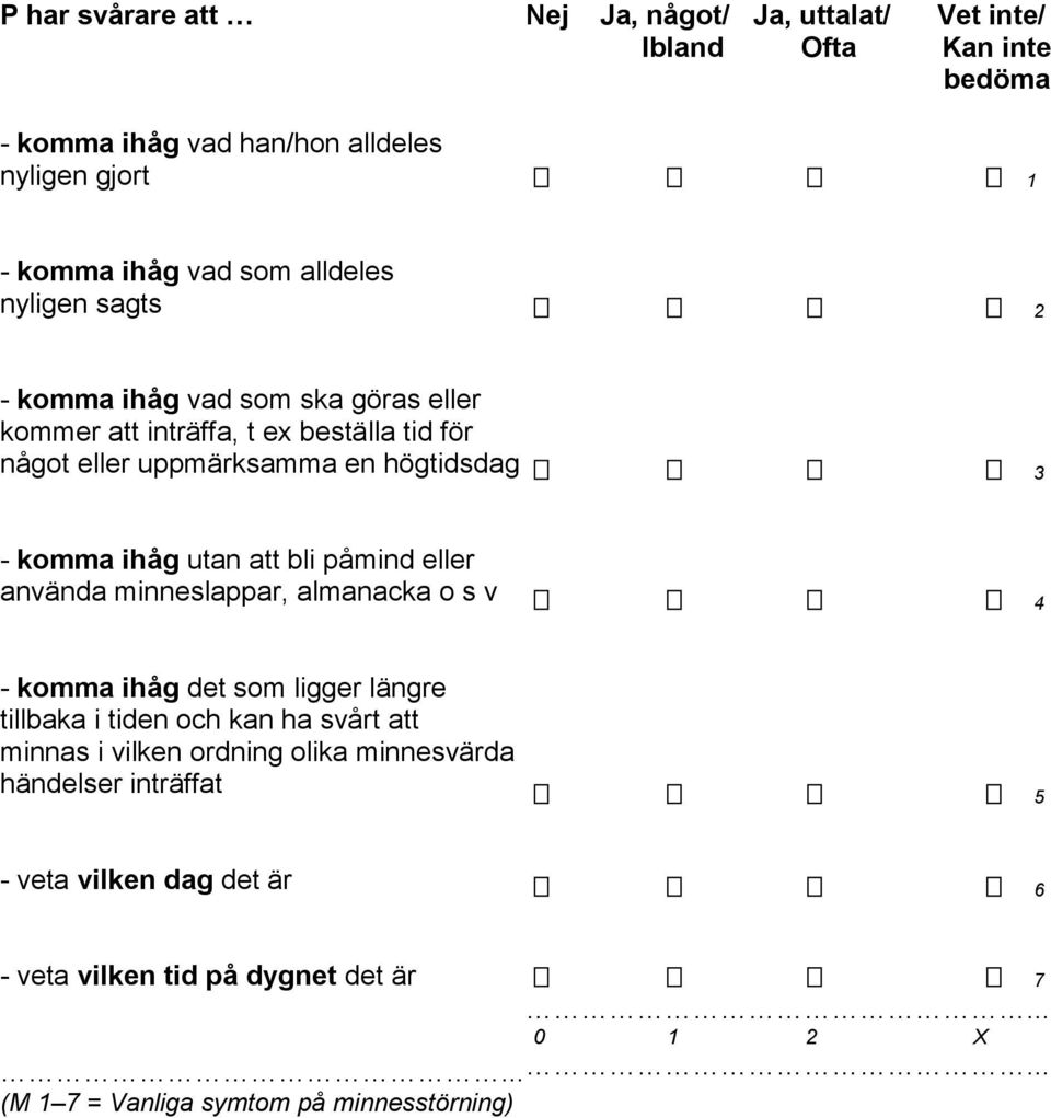 använda minneslappar, almanacka o s v - komma ihåg det som ligger längre tillbaka i tiden och kan ha svårt att minnas i vilken ordning