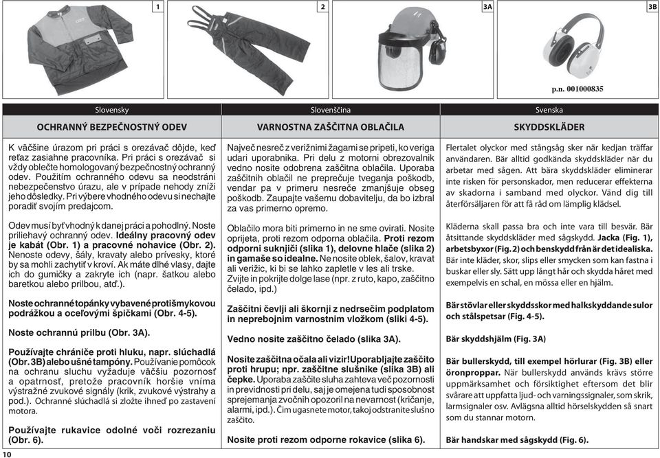 Pri v bere vhodného odevu si nechajte poradiè svojím predajcom. Odev musí byè vhodn k danej práci a pohodln. Noste priliehav ochrann odev. Ideálny pracovn odev je kabát (Obr.