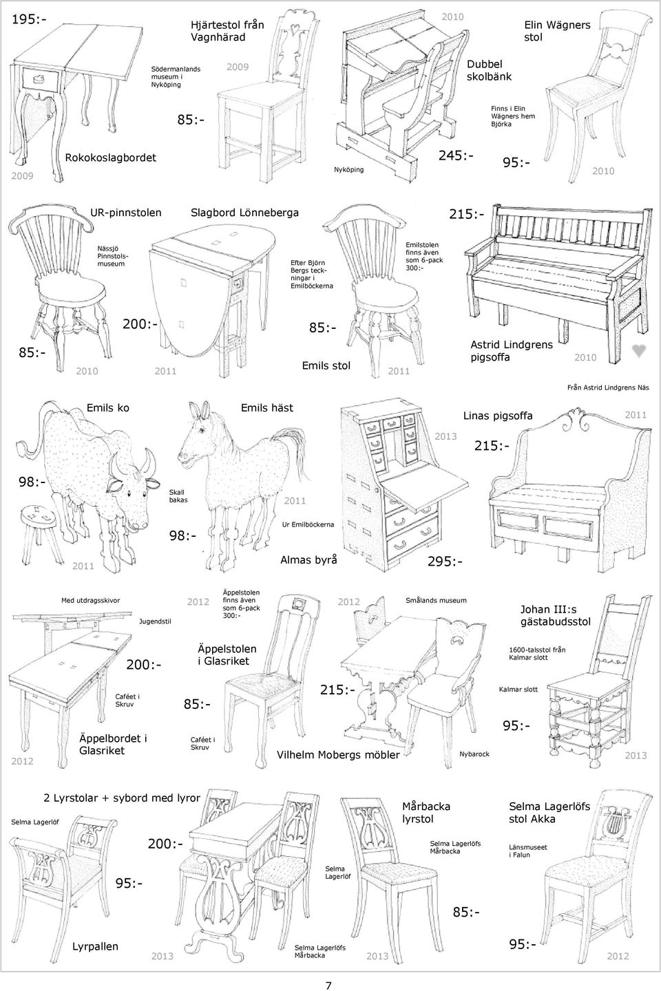 Emils häst Linas pigsoffa 2013 98:- Skall bakas Ur Emilböckerna 2012 Jugendstil Caféet i Skruv Äppelstolen finns även som 6-pack 300:- 2012 Smålands Äppelstolen i Glasriket Johan III:s gästabudsstol