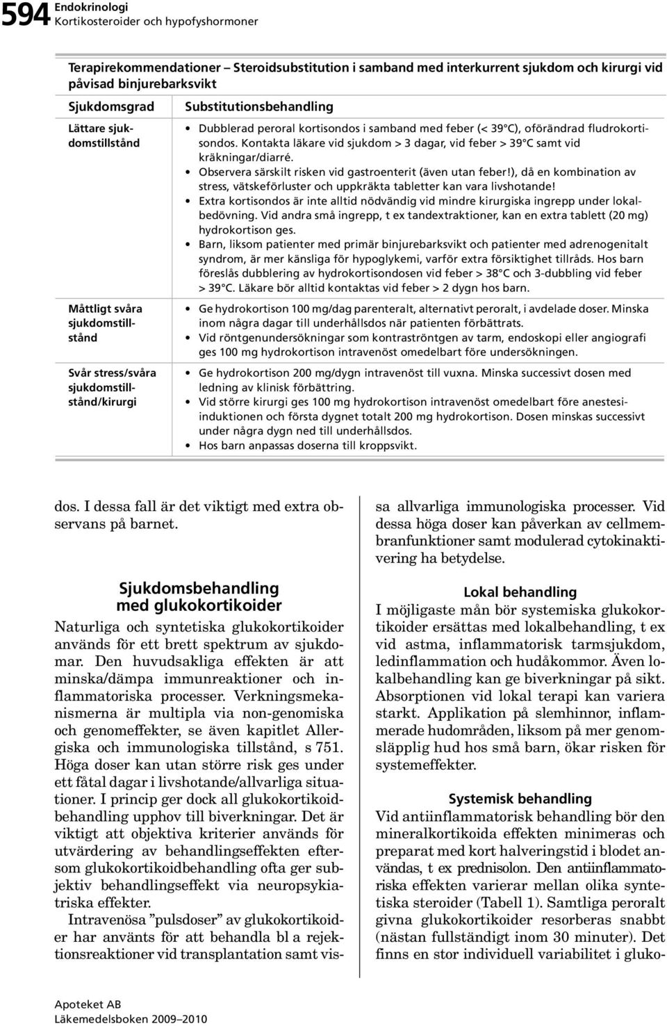 fludrokortisondos. Kontakta läkare vid sjukdom > 3 dagar, vid feber > 39 C samt vid kräkningar/diarré. Observera särskilt risken vid gastroenterit (även utan feber!