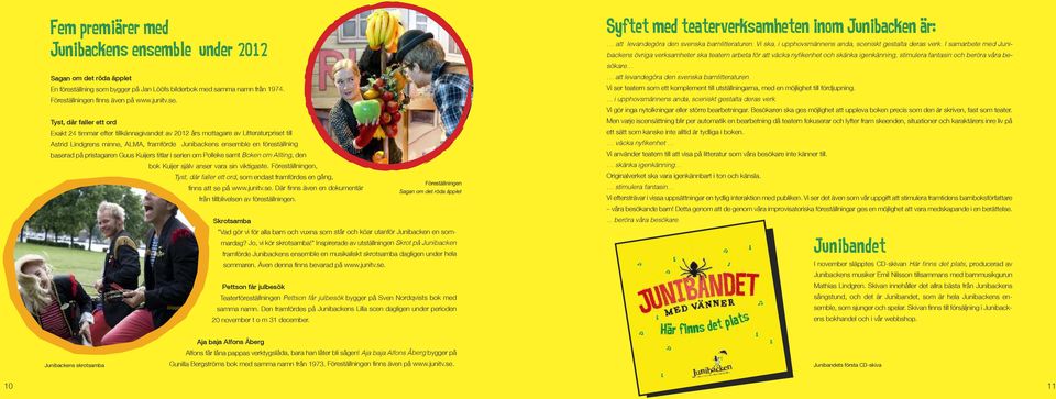 Tyst, där faller ett ord Exakt 24 timmar efter tillkännagivandet av 2012 års mottagare av Litteraturpriset till Astrid Lindgrens minne, ALMA, framförde Junibackens ensemble en föreställning baserad