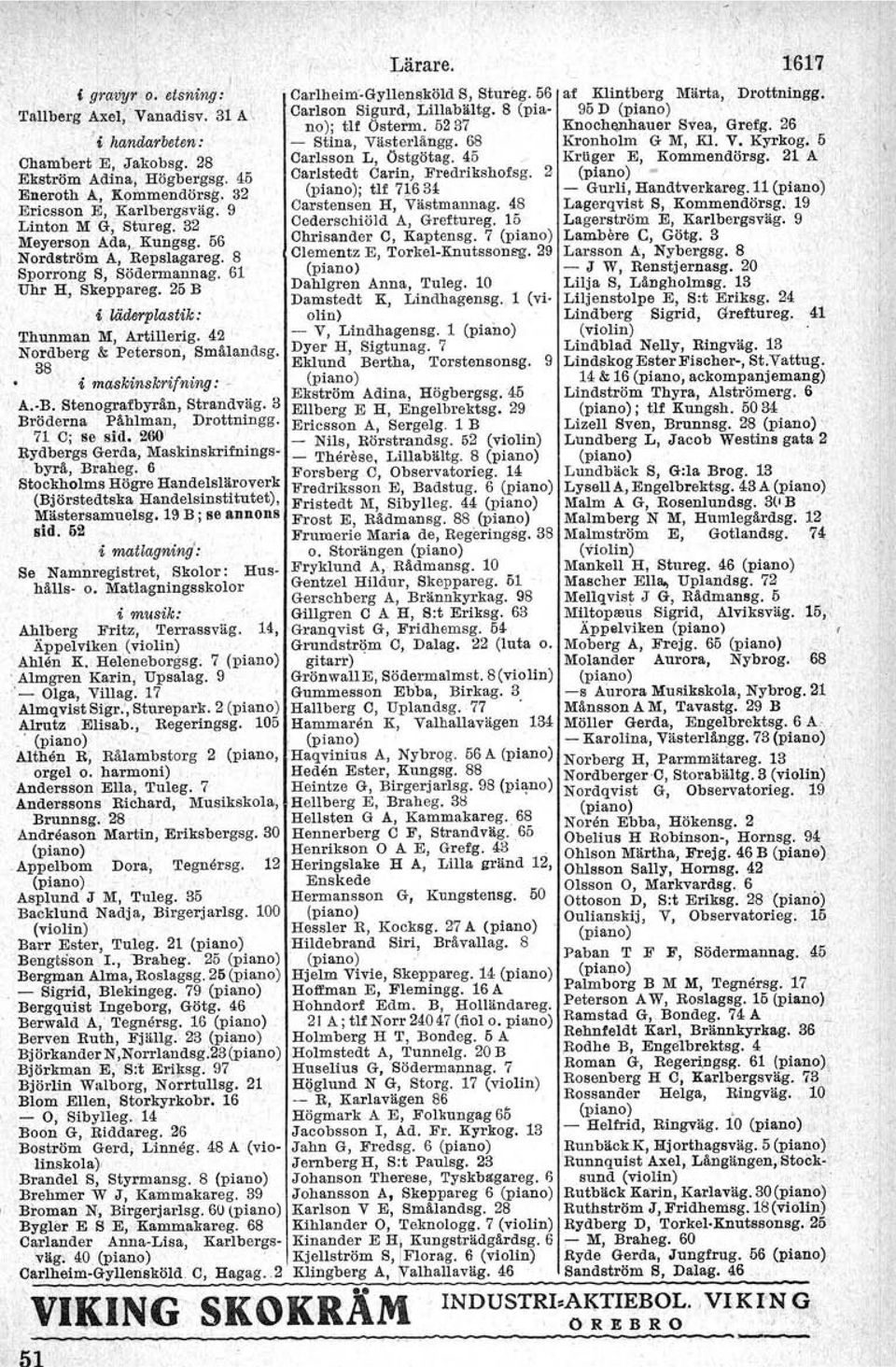 42 Nordberg & Peterson, Smålandsg. 38 i maskinskritning : - A. B. Stenografbyrån, Strandväg. 3 Bröderna Påhlman, Drottningg. 71 C; se sid. 260' Rydbergs Gerda, Maskinskrifnings-, byrå, Braneg.