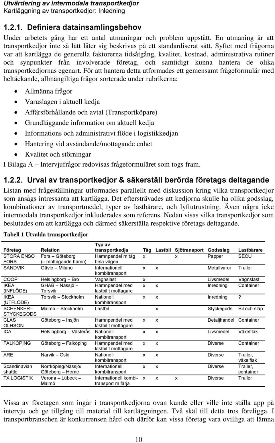 Syftet med frågorna var att kartlägga de generella faktorerna tidsåtgång, kvalitet, kostnad, administrativa rutiner och synpunkter från involverade företag, och samtidigt kunna hantera de olika