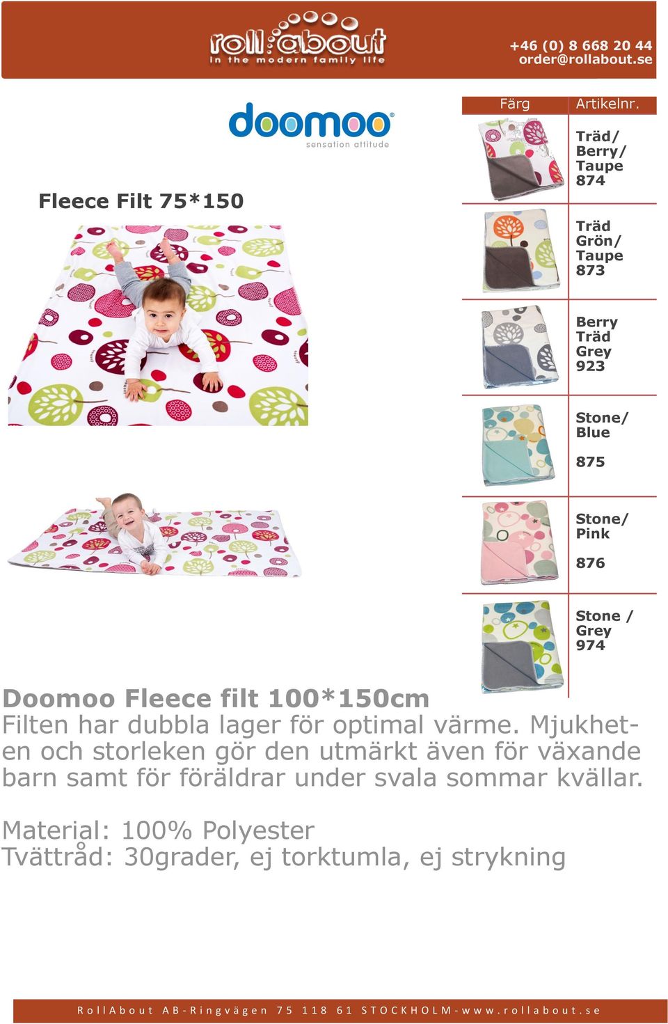 Stone/ Pink 876 Stone / Grey 974 Doomoo Fleece filt 100*150cm Filten har dubbla lager för optimal