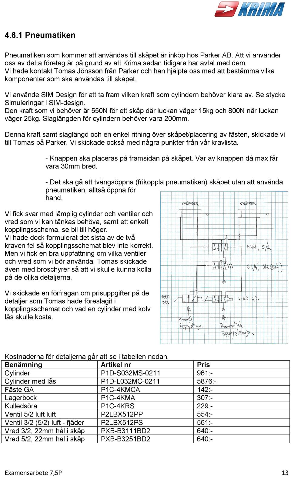 Vi använde SIM Design för att ta fram vilken kraft som cylindern behöver klara av. Se stycke Simuleringar i SIM-design.