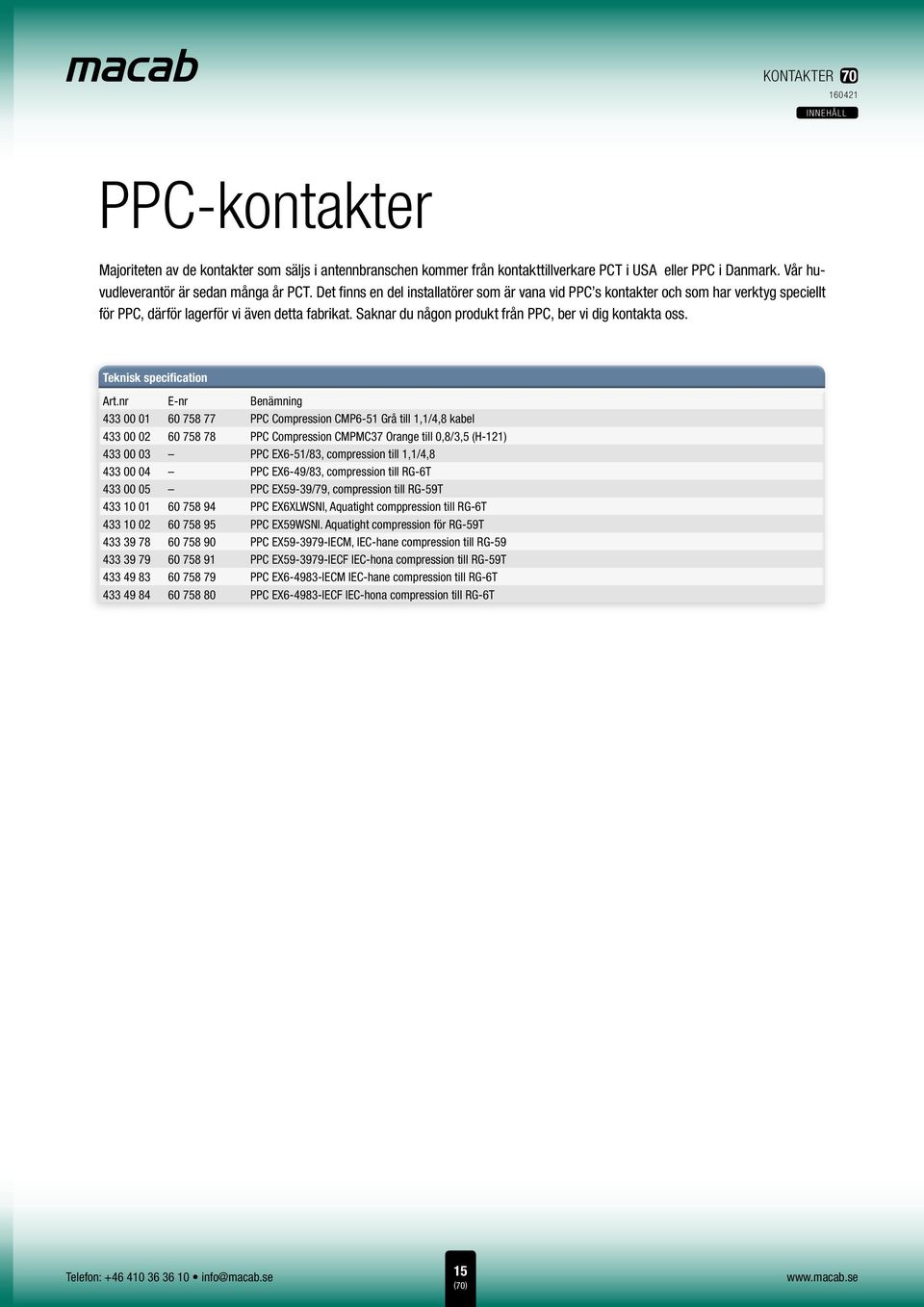 Teknisk specification Art.