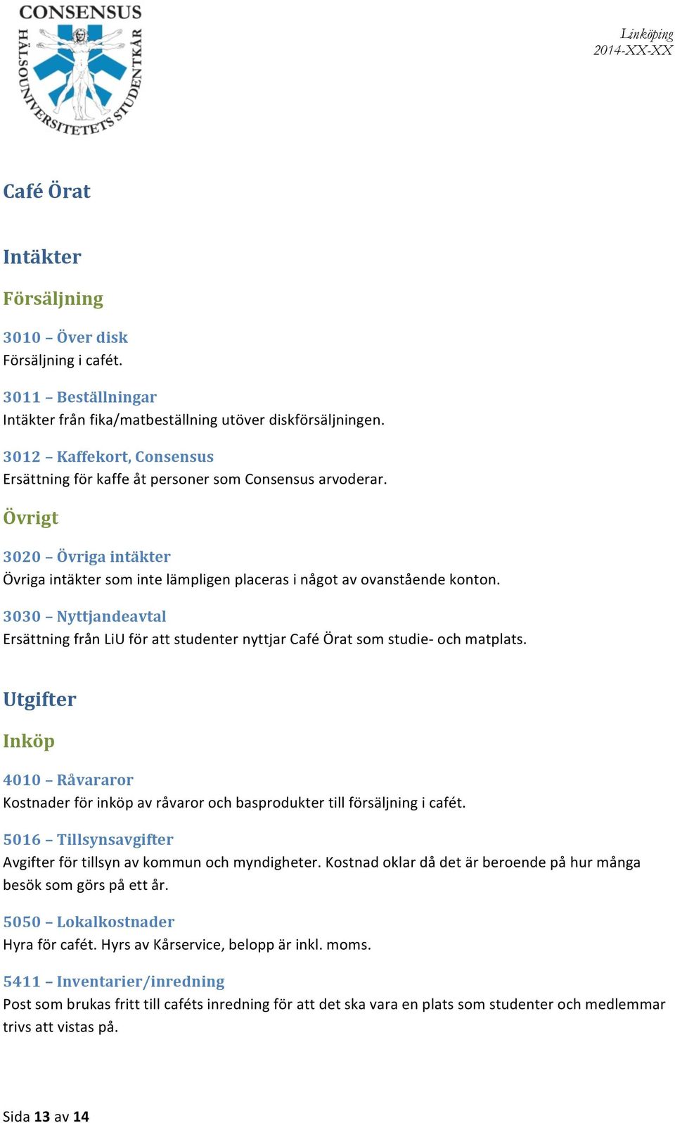 3030 Nyttjandeavtal Ersättning från LiU för att studenter nyttjar Café Örat som studie- och matplats.